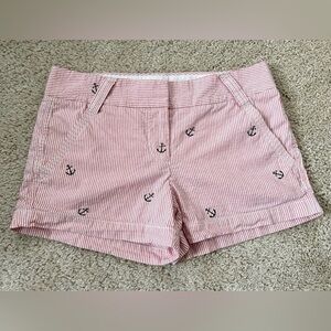 J.Crew Pink Seersucker Anchor Shorts Size 0 Nautical Preppy Coastal